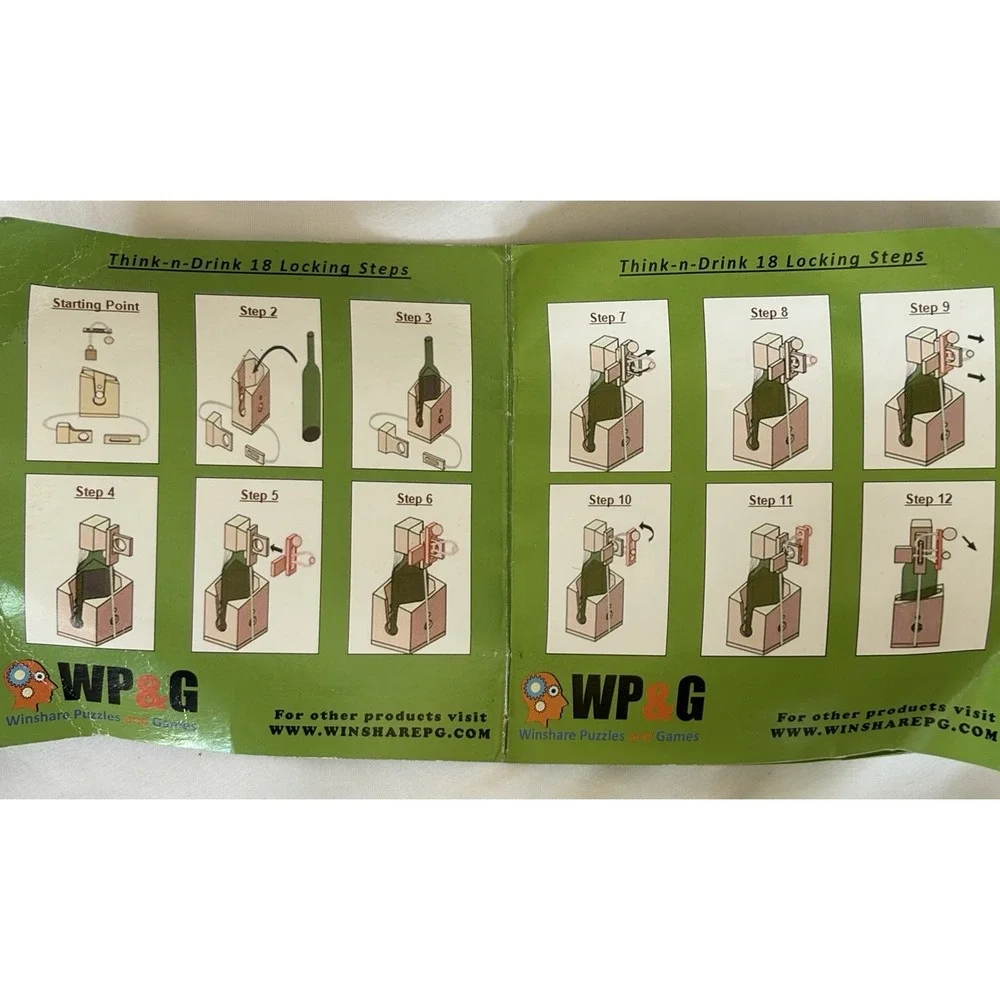 Wine Bottle Gift Lock Think-n-Drink Fun Challenge Puzzle Game Wood Brain Teaser